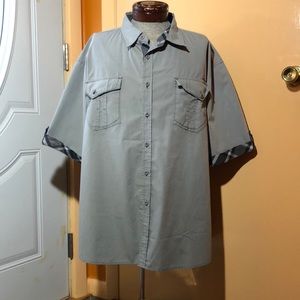 MO7 Button Down Short Sleeve Gray Shirt Size 4XL